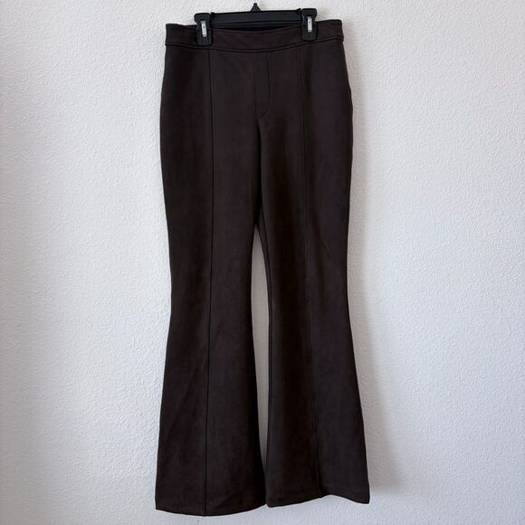 SPANX Faux Suede High Waisted Flare Leg Pants Chocolate Brown 20323Q MED Petite - Picture 2 of 9